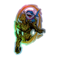 Groot and Jeff Holographic sticker 5in
